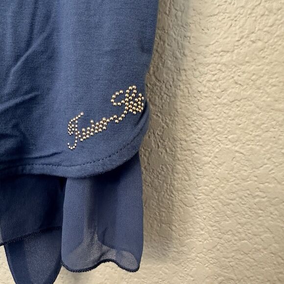 My TwinSet Simona Barbieri Blue Top Sheer Studded Blouse Shirt Size XS 6/116 EUC - Picture 3 of 7